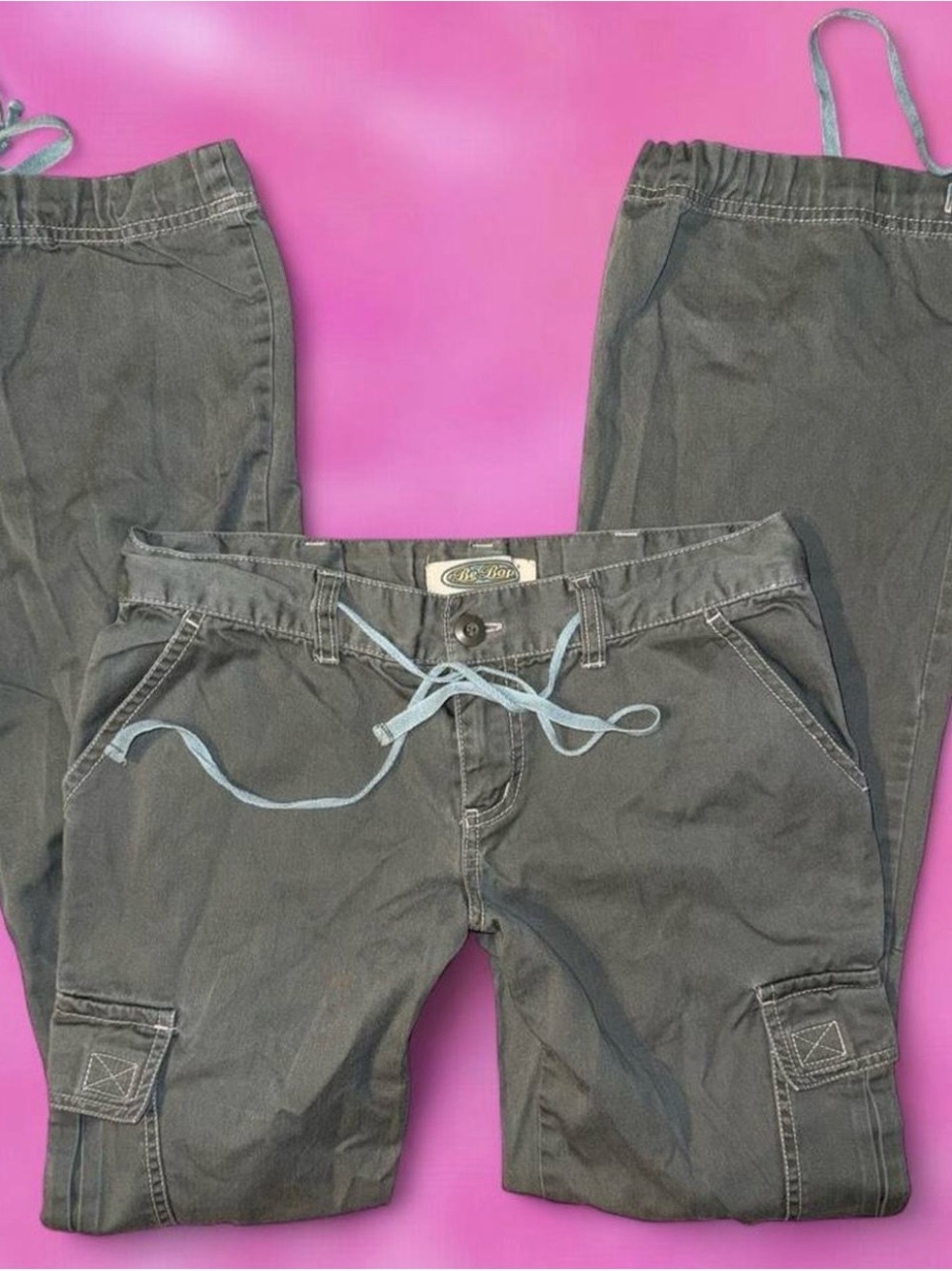 BeBop Women's Gray Cargo Pants with Light Blue Drawstring